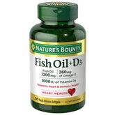 زيت السمك Nature's Bounty 1200 مجم + D3 1000 وحدة دولية كبسولات هلامية 90 كبسولة